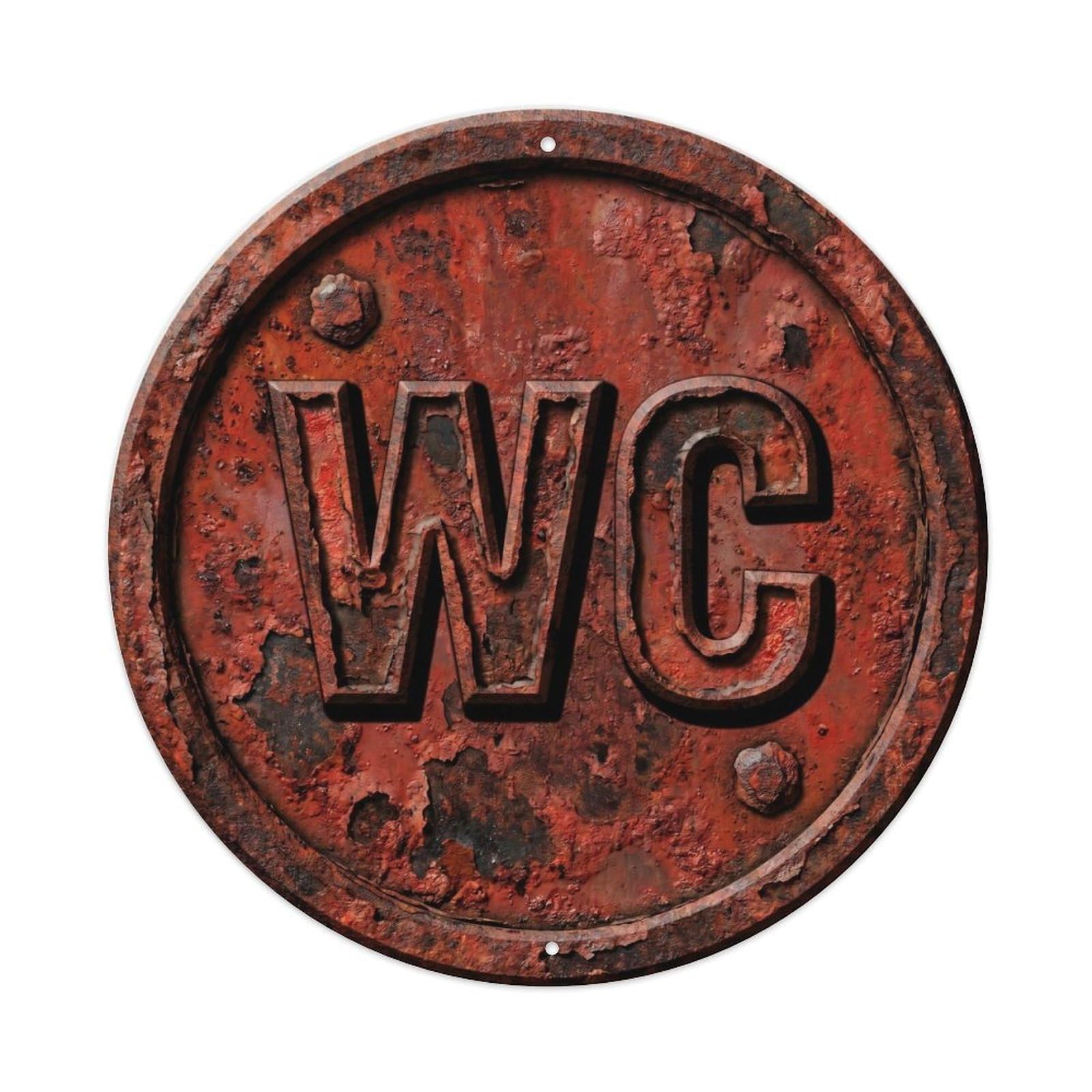 Toilet （WC） Rust Red Corroded Shield Metal Tin Sign Plaque Wall Decor for Cafe, Club Bar, Office, Home Garden Round Metal Poster 8x8Inch