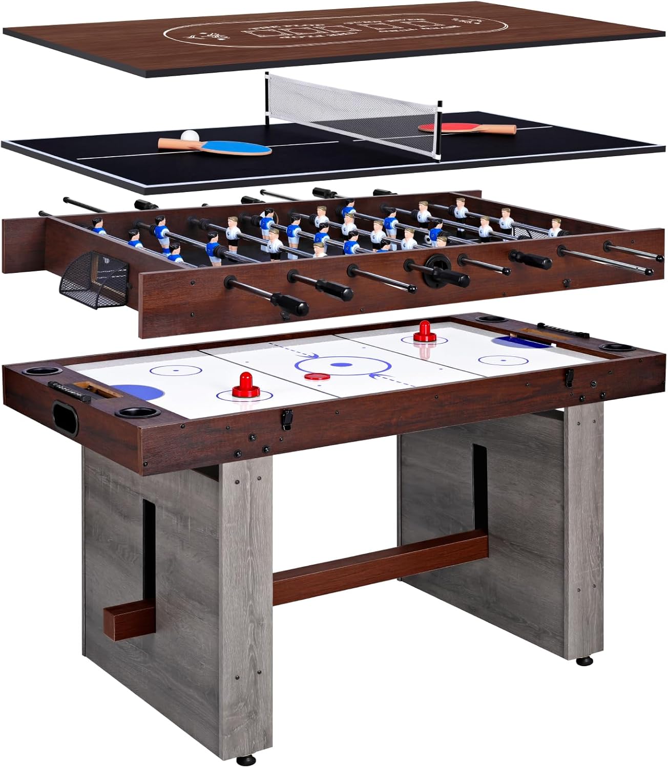 4-in-1 Combo Game Table – 55" Multi-Game Table with Foosball, Electric Air Hockey (Powerful 700mA Motor), Ping Pong & Poker – Great for Home & Game Room Fun