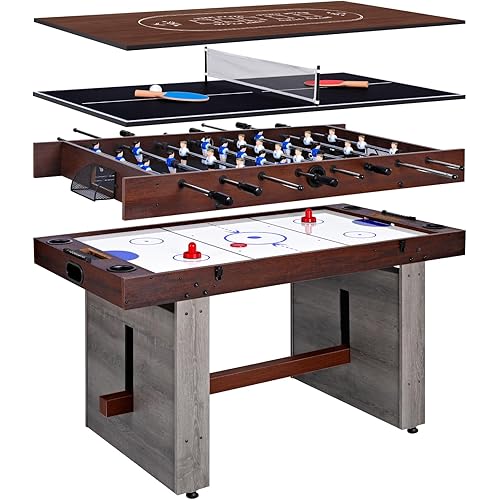 4-in-1 Combo Game Table – 55" Multi-Game Table with Foosball, Electric Air Hockey (Powerful 700mA Motor), Ping Pong & Poker – Great for Home & Game Room Fun