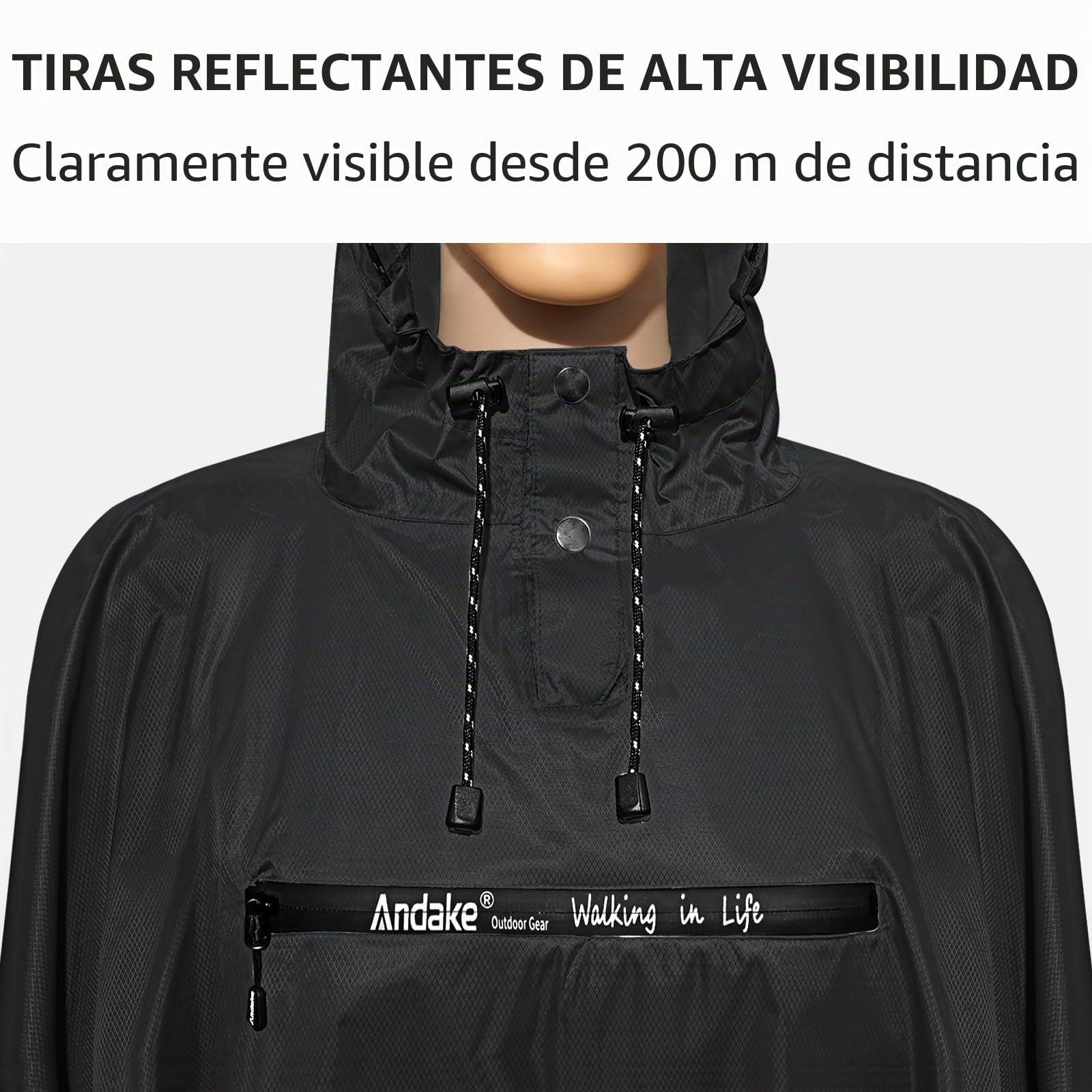 Andake Poncho de Lluvia con Capucha Chubasquero Impermeable Ligero Multifuncional como Toldo Manta Estera de Camping para Senderismo Ciclismo