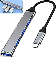 Hub USB-C 3.0 Extensor Adaptador com 4 Portas até 5 Gbps - para HD Externo, Pen Drive, Impressora, Teclado e Mouse - Compatível com Dock Station, Notebook e Computador - Acabamento em Alumínio (USB-C)