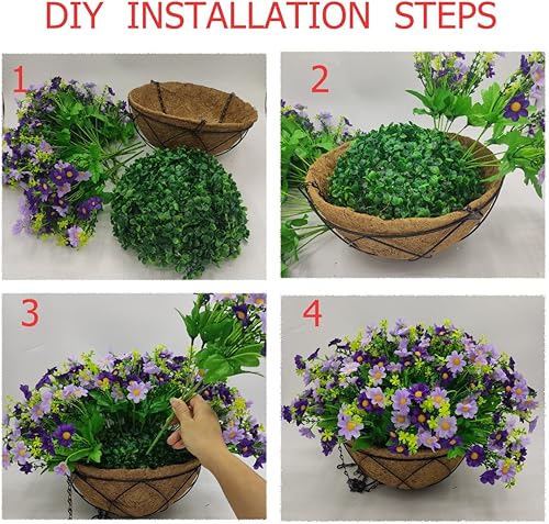 Miniatura 2 de Flores colgantes artificiales con cesta, flores de margaritas falsas en cestas colgantes forradas de coco de 12 pulgadas para la decoración de