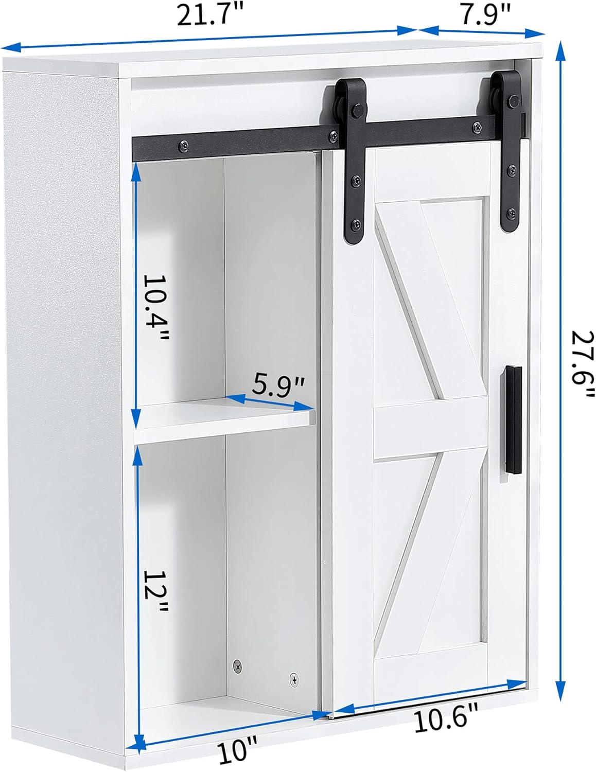 Yoluckea Farmhouse Decorative Home Bathroom Cabinet Wall Mounted with Sliding Doors, Wood Hanging Cabinet, Wall Cabinets with Doors and Shelves Over The Toilet, Bathroom Wall Cabinet (White)