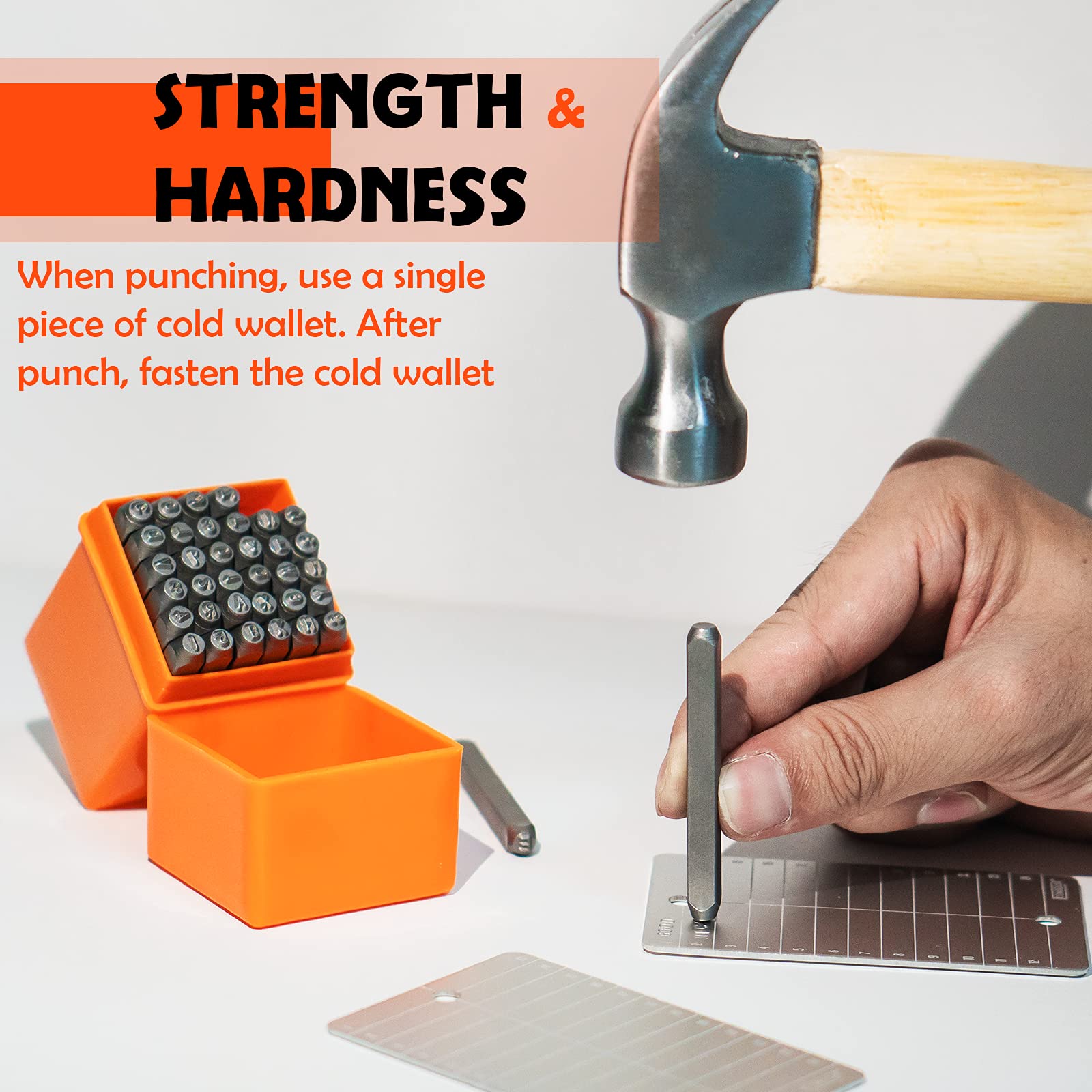 Amazon.co.jp: CONDOLD スチールビットコインウォレットセット 暗号通貨シードストレージ &  36個の数字&大文字スチールメタルスタンプツール (L1/8インチ/3mm) ユニークなラベルとボタン付き インプリントプライベートキー用  最大24の単語に対応 ビットコイン ...