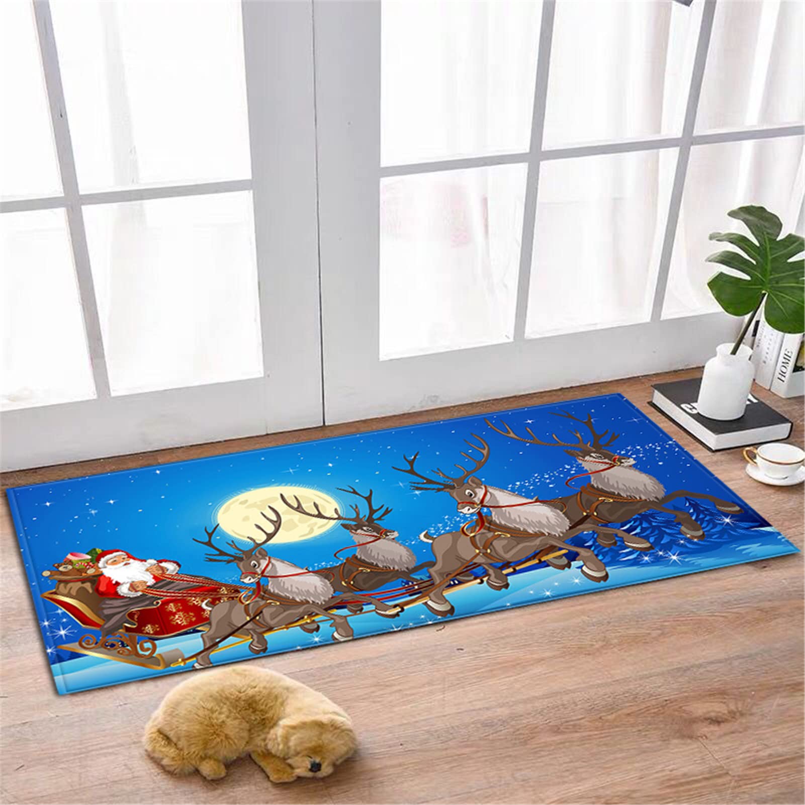 Alfombra Navideña para Dormitorio, Felpudo Navideño, Alfombra De Entrada Navideña, Patrón Navideño 3D Alfombra Antideslizante para Pasillo, Cocina, Sala De Estar, Baño,1,60x180cm/23.6"x70.8"