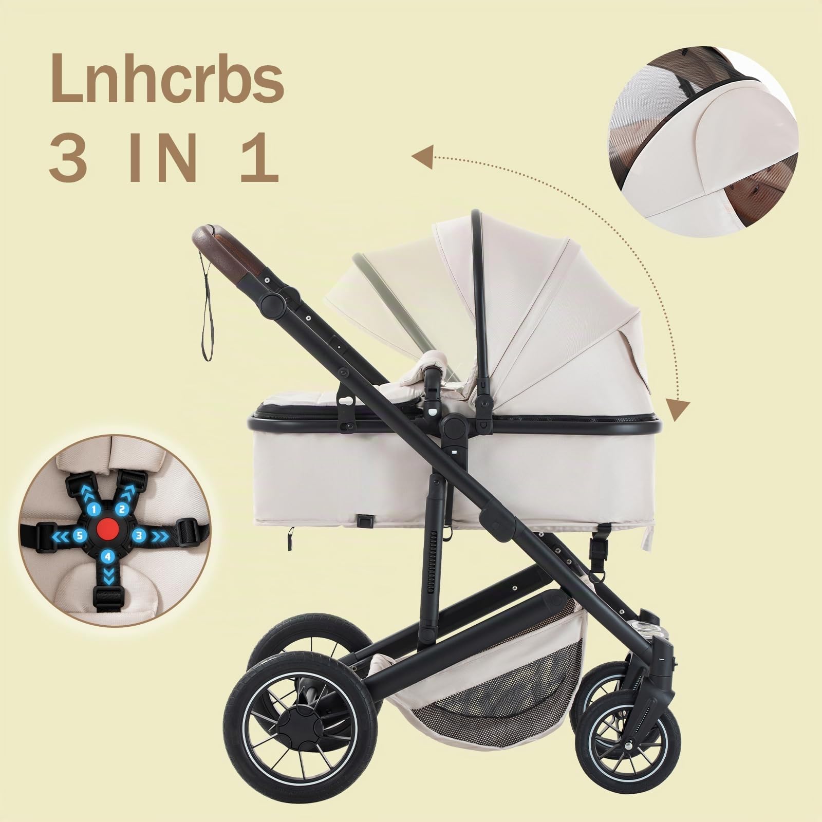 Passeggino 3 in 1,Stroller da Viaggio, Grigio-Set Passeggino e Seggiolino Auto, Passeggino Fronte Mamma con Zanzariera Parapioggia, Maniglia Regolabile, Telaio in Alluminio, 0-4, 22Kg