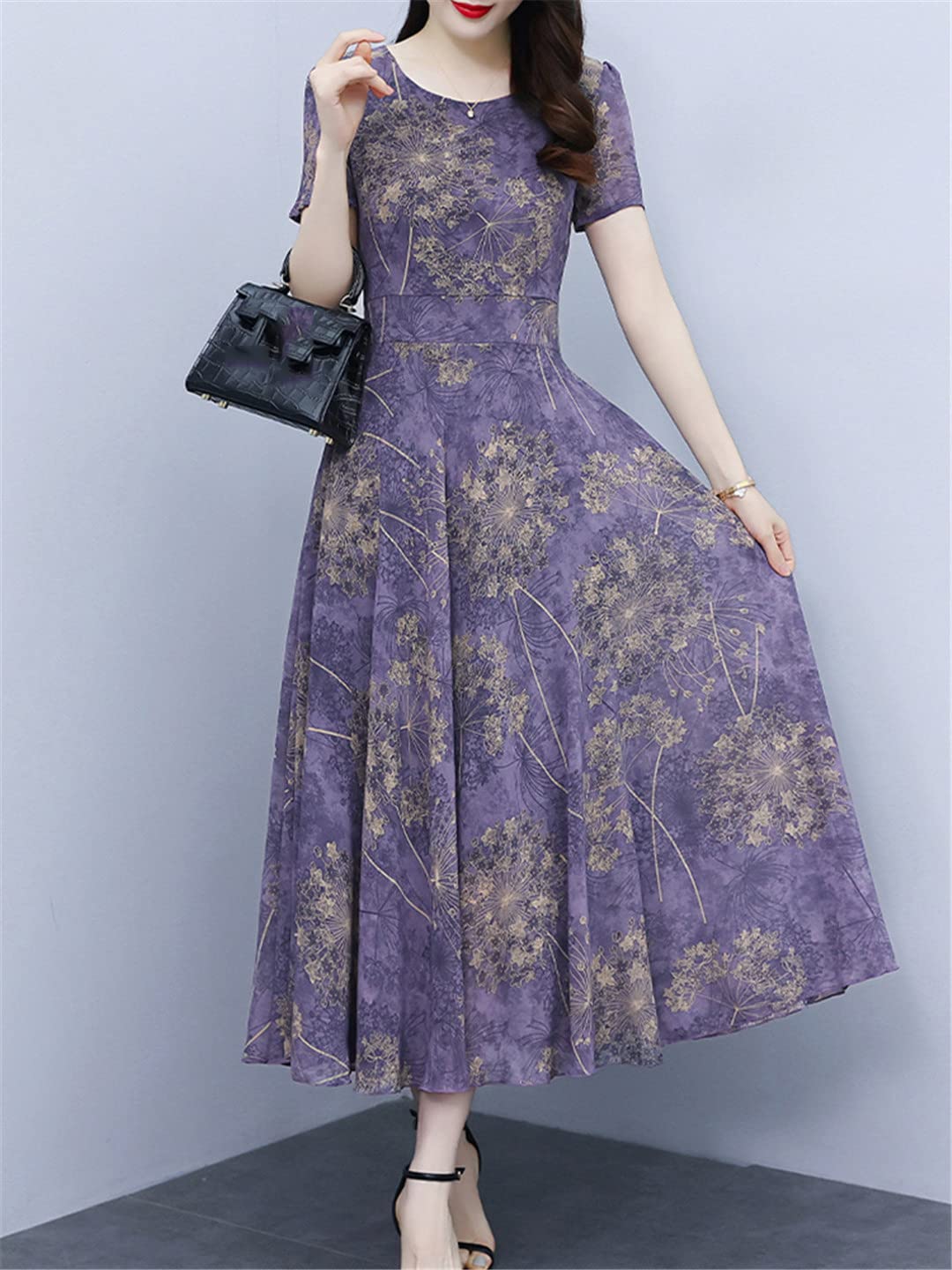 Abito lungo estivo da donna, vintage, in chiffon, floreale, elegante, formale, casual, aderente