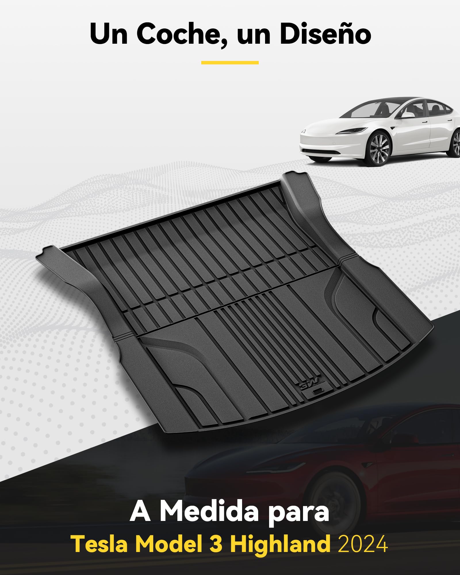 3W Alfombrilla Maletero para Tesla Model 3 Highland 2024-2025 2026,Thorex™ Alfombrillas Maletero de Coche para Todo Tipo de Clima para Tesla Model 3 Highland Juego Completo de Maletero