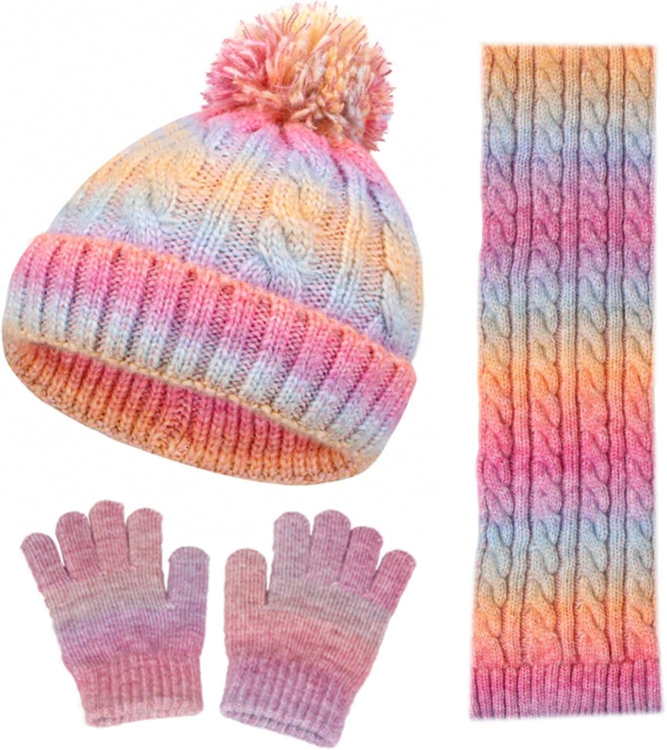 Kunyeah Toddler Beanie Hat Scarf Gloves Set Kids Knitted Mitten Fleece Lined Cap Neck Warmer for Boy Girl 3-10 Years