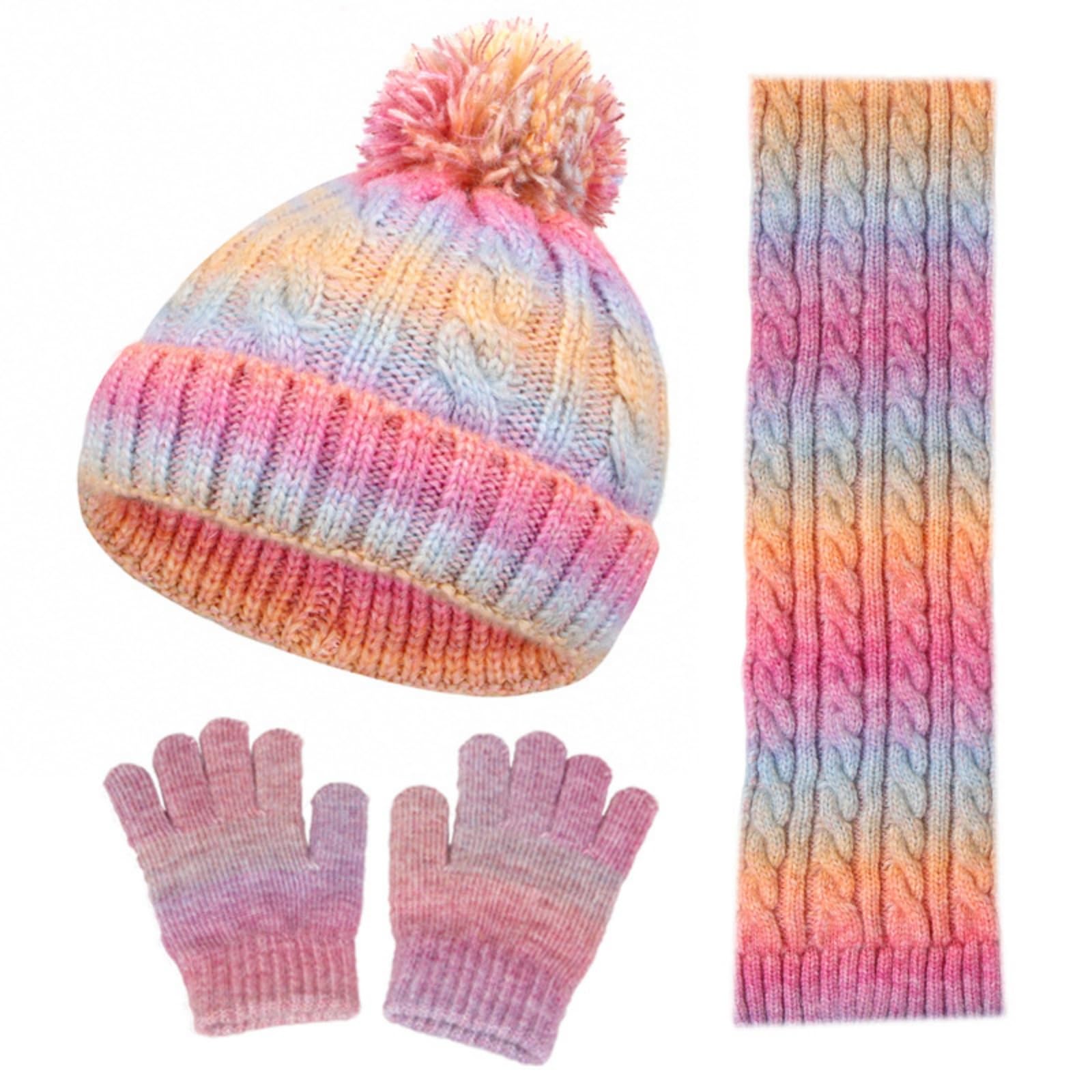 Kunyeah Set berretto, sciarpa e guanti per bambini Guanti lavorati a maglia Cappellino foderato in pile Scaldacollo per bambini e bambine dai 3 ai 10 anni