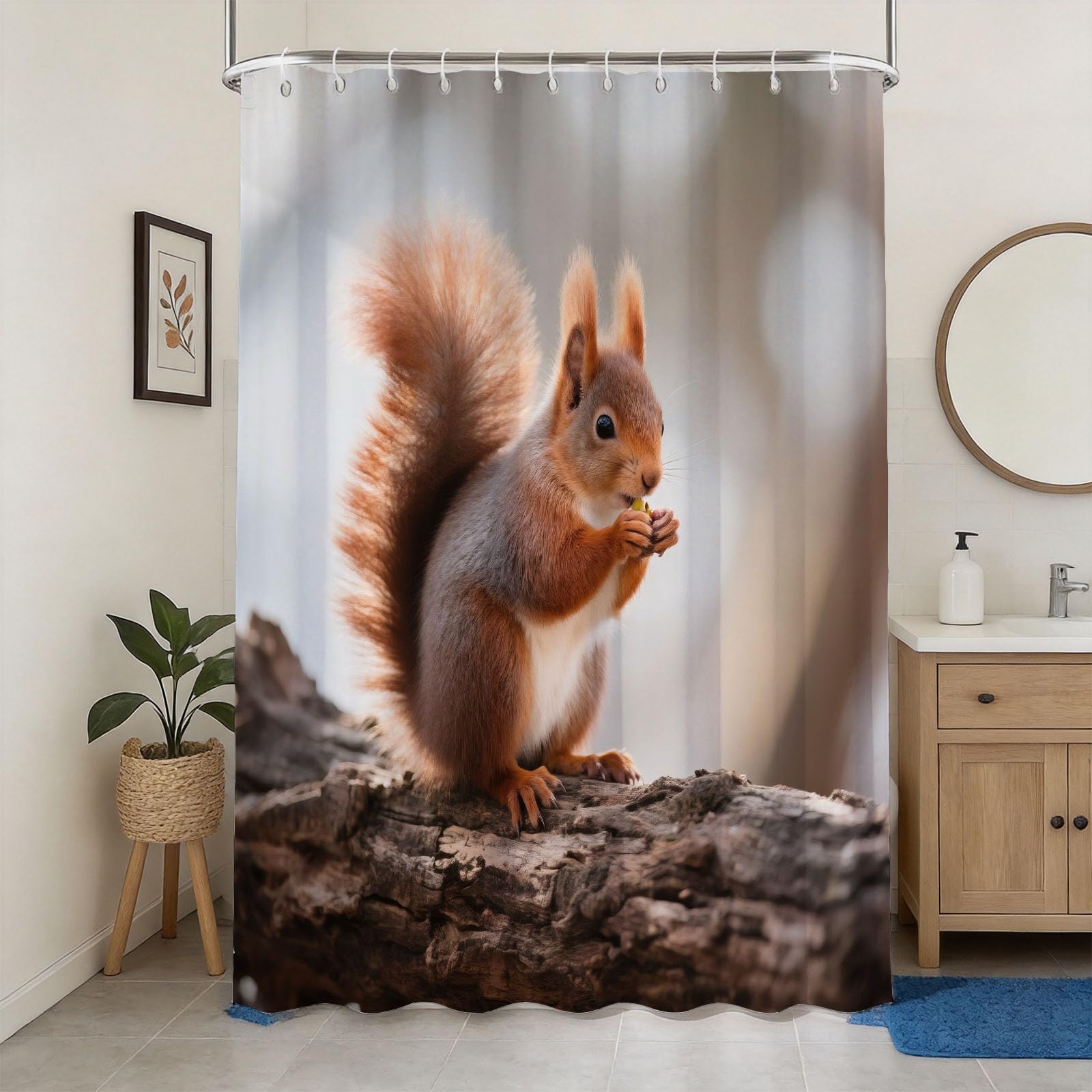 Hongduo 3D Red Squirrel Shower Curtain for Stalls Bathtubs Cute Bathroom Decor Shower Curtain Set Polyester Fabric Waterproof 200x200cm/79X79 Inch with Hooks