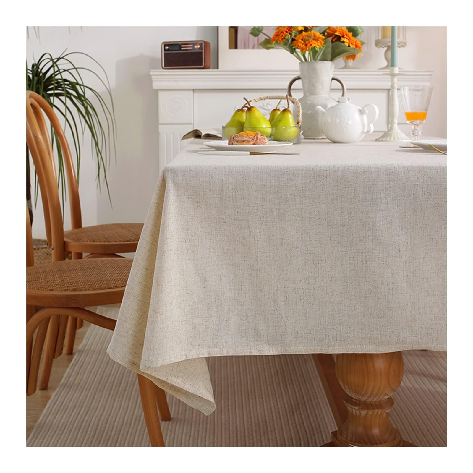 Nappe anti tache rectangulaire 135 x 240 cm coton lin finie la corvée