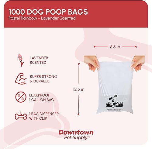 Miniatura 2 de Downtown Pet Supply 1000 bolsas de basura perfumadas de lavanda para perros con dispensador de bolsas de excremento de perro, a prueba de fugas,