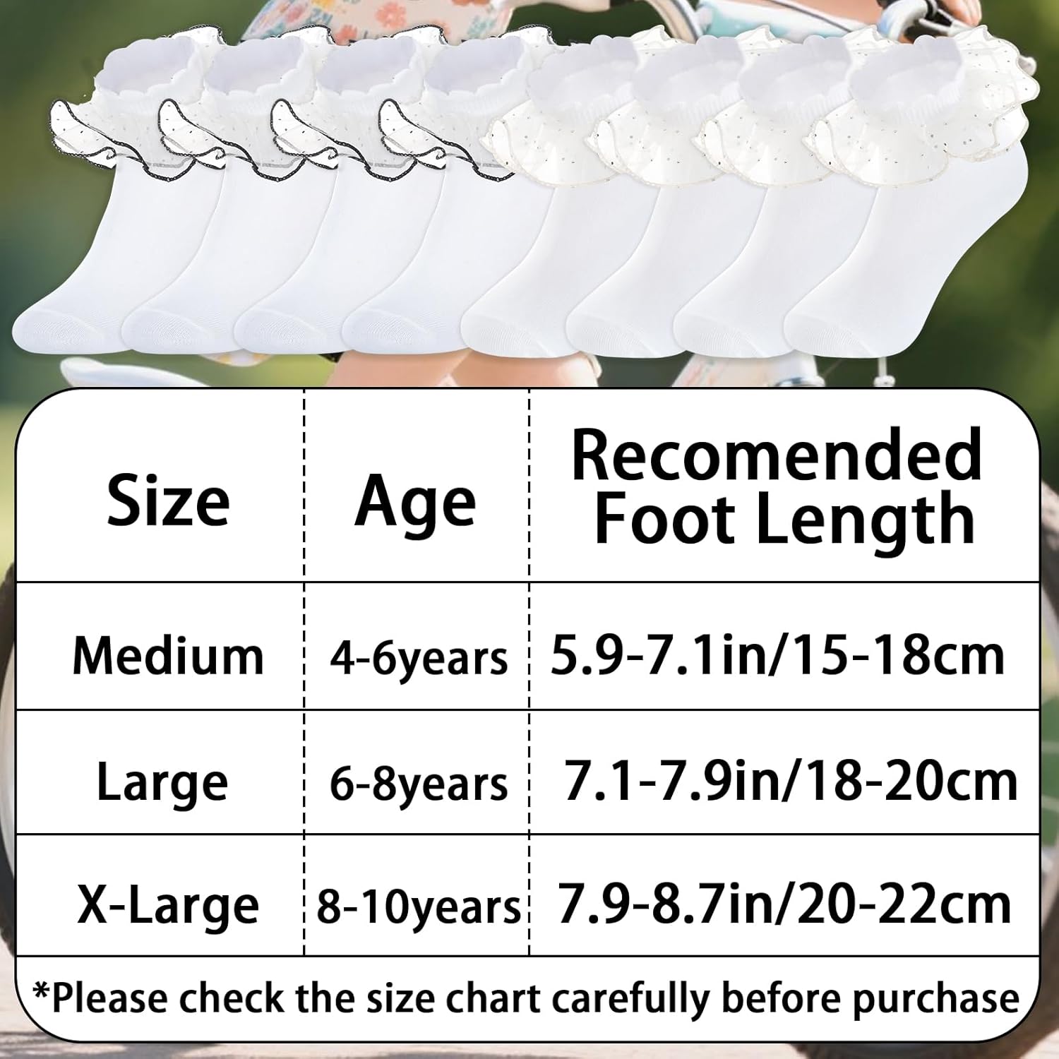 2 Pairs Girls Lace Ruffle Socks White Double Lace Frilly Socks for Girls Toddler Frilly Dress - Image 4