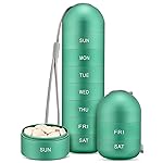 Zannaki Metal Moisture Proof Weekly Pill Organizer, Stackable Aluminum Alloy BPA Free Travel Hiking 7 Day Pill Box Case Waterproof and Large Compartment to Hold Pills, Vitamins, Fish Oil, Supplements