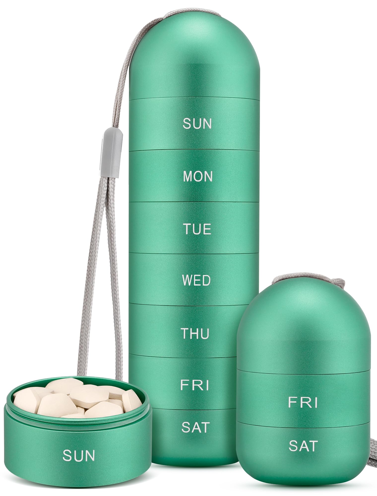 ZannakiMetal Moisture Proof Weekly Pill Organizer, Stackable Aluminum Alloy BPA Free Travel Hiking 7 Day Pill Box Case Waterproof and Large Compartment to Hold Pills, Vitamins, Fish Oil, Supplements