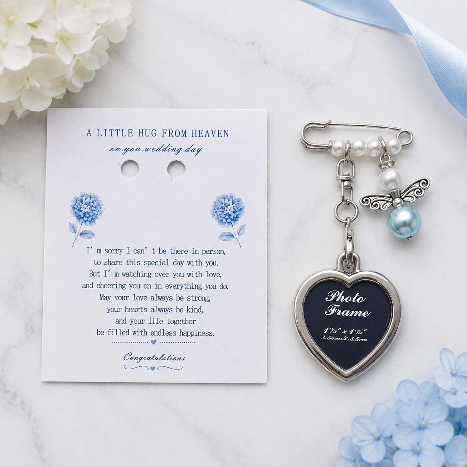 Bridal Bouquet Charm DIY Frame Memorial Bouquet Photo Charm Wedding Remembrance Hug From Heaven Guardian Angel Wedding Gift from Deceased Mom or Dad, Memorial Gifts for Bride