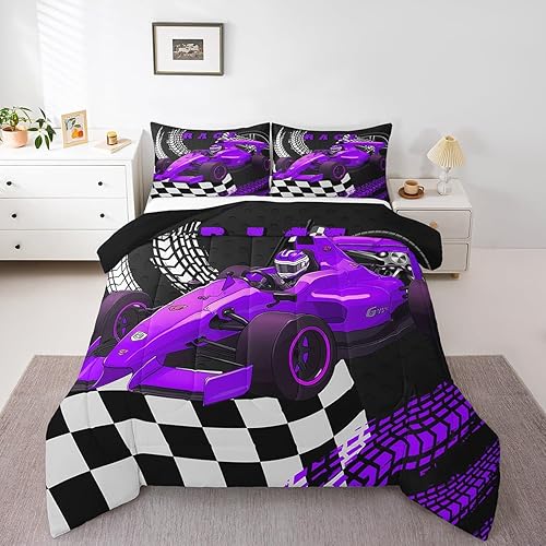 Miniatura 3 de Erosebridal Go Kart - Juego de edredón individual para niños, cama de coche de carreras, juegos de ropa de cama para niños pequeños, juego de