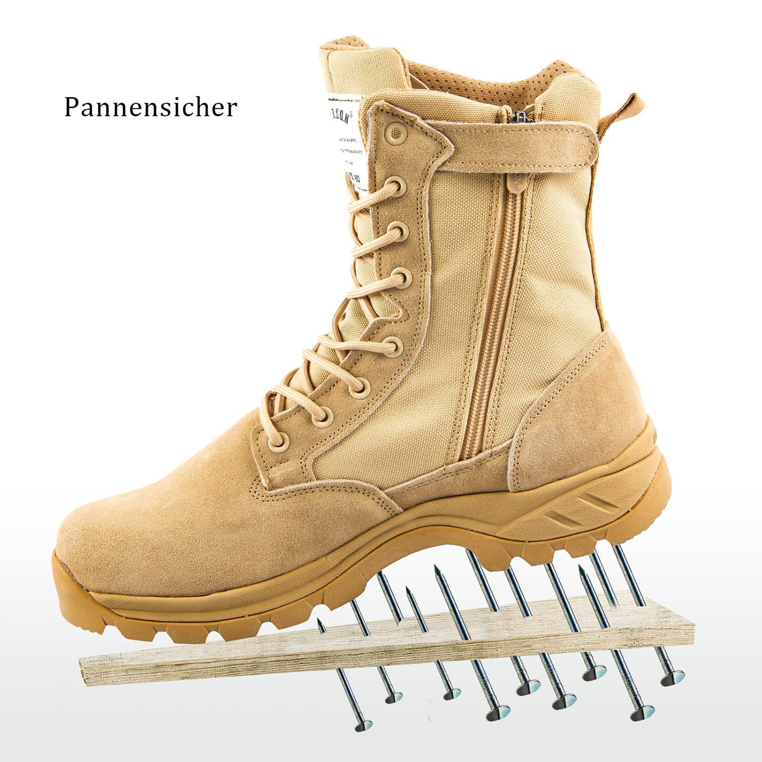 8" Durchstichfeste Kampfstiefel Leicht Militär Stiefel Schwarz Springerstiefel Motorradstiefel Einsatzstiefel Herren&Damen mit seitlichen YKK-Reißverschlüssen
