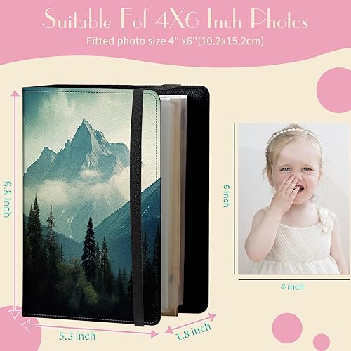 Miniatura 9 de Álbum de fotos de 4 x 6 pulgadas, capacidad para 60 fotos, cubierta de piel sintética, álbum de fotos con banda elástica fuerte, álbum de fotos