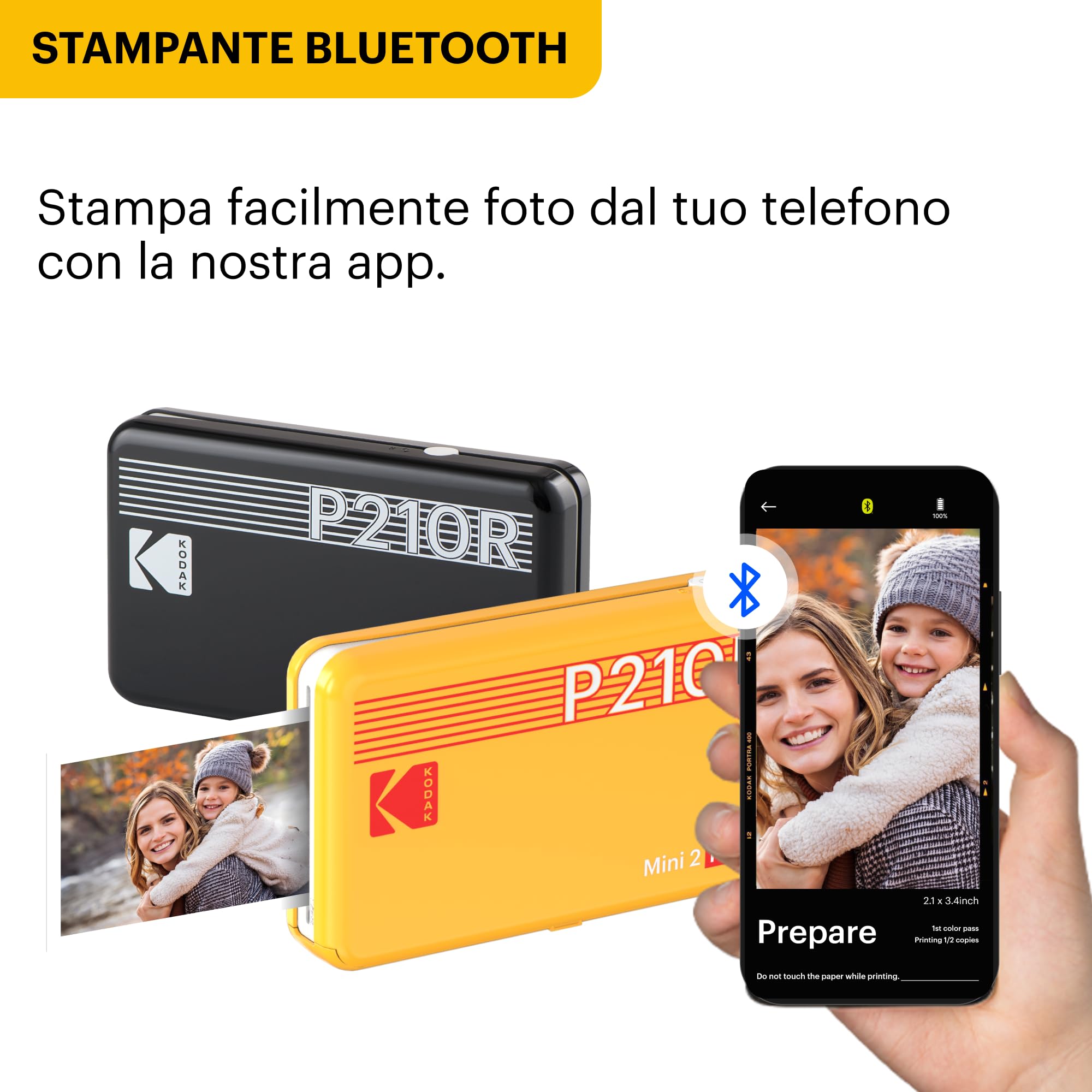 KODAK Mini 2 Retro Regalo di Natale 4PASS Stampante Fotografica Portatile (5.3x8.6cm) + 8 Fogli inclusi + Pacchetto accessori e 30 Fogli, Bianco