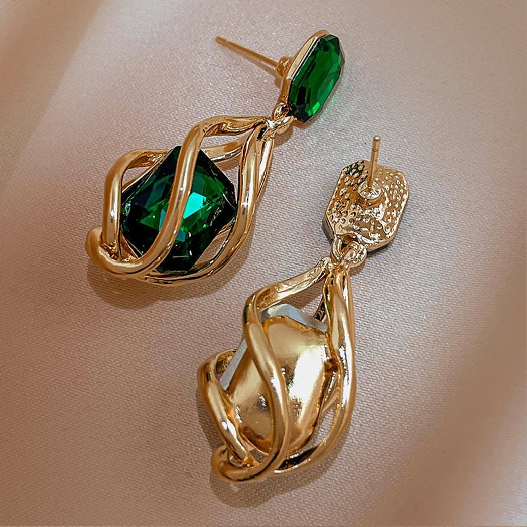 Sparkly Square Rhinestone Drop Dangle Earrings for Women, Charm Spiral Crystal Teardrop Statement Earrings Trendy Charm Ear Jewelry Accessories - Image 7