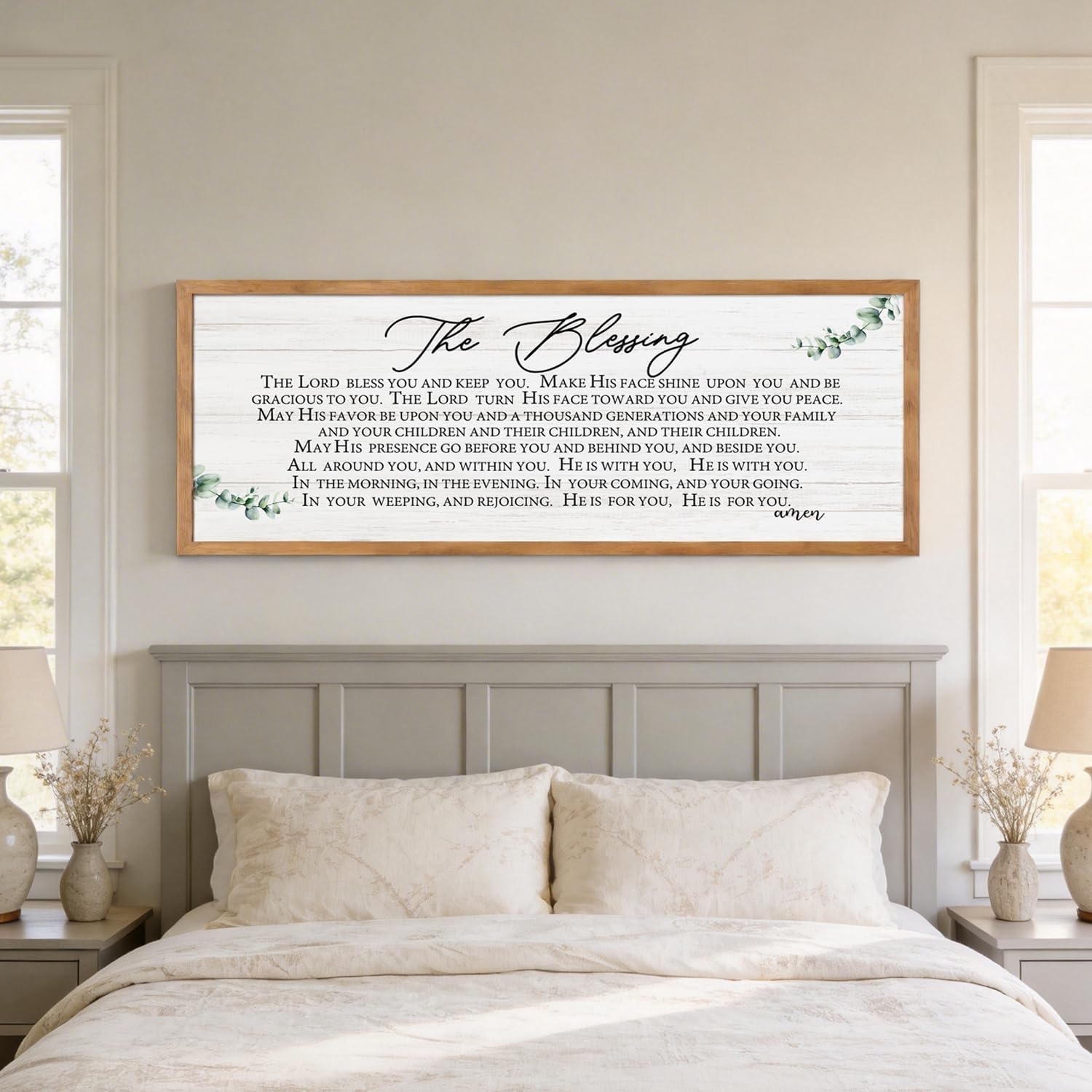 The Blessing Christian Wall Art, 40x15 Inch Framed The Lord Bless You And Keep You Bible Verse Wall Decor, Large Religious Scripture Quotes Sign, Inspirational Home Decor Gift, Natural