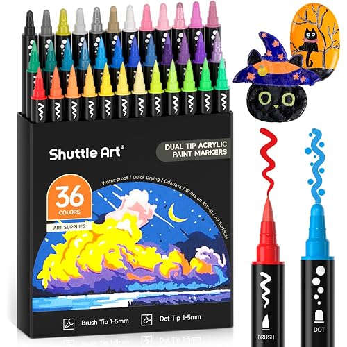 Shuttle Art 36 Colors Brush & Dot Tip Acrylic Paint Markers