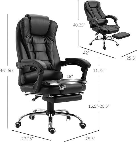 Miniatura 3 de HOMCOM Silla de oficina ejecutiva ergonómica de respaldo alto, silla de computadora de piel sintética con reposapiés retráctil, soporte lumbar,