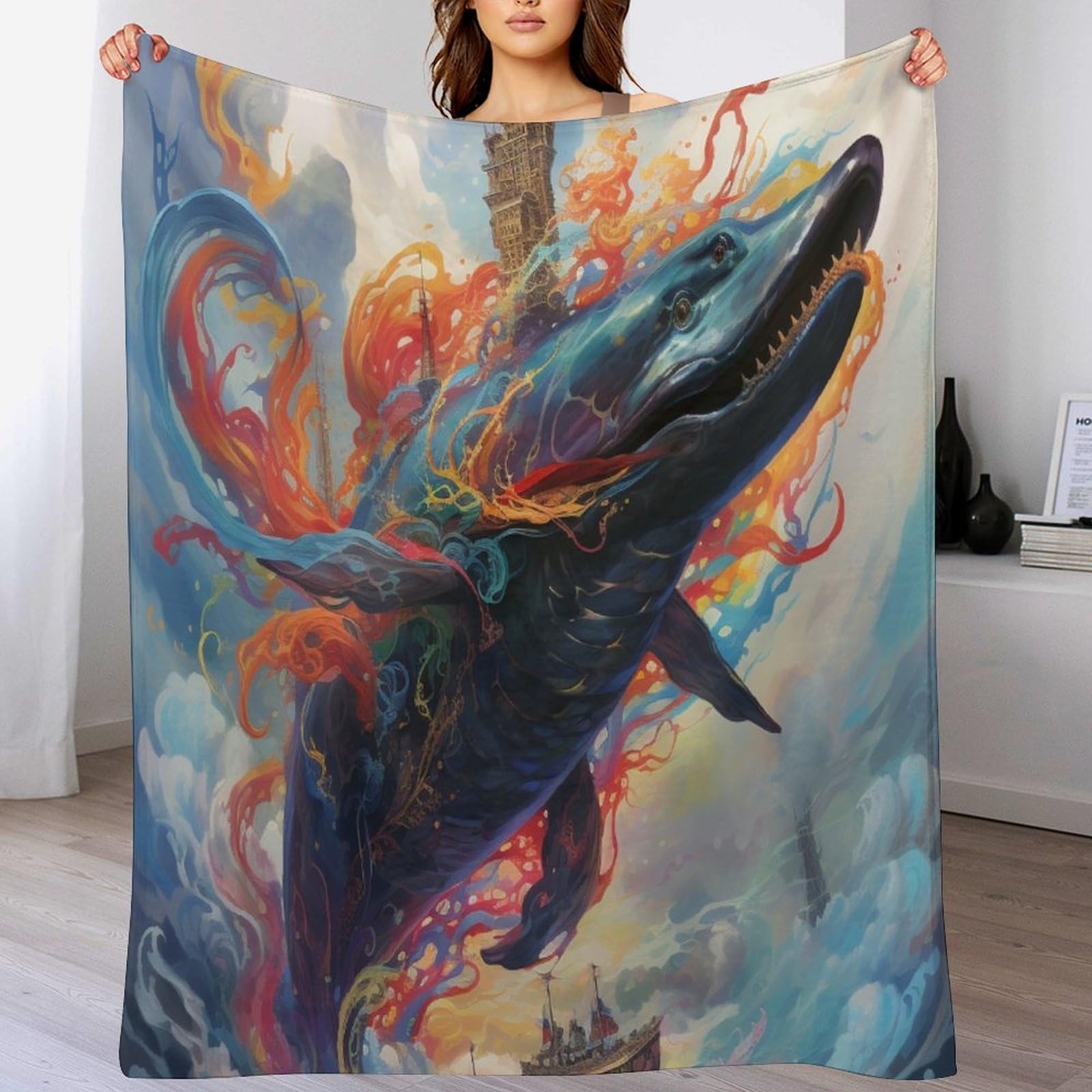 Couverture polaire baleine en flannel douce de 130x180 cm pour le lit ou le canapé