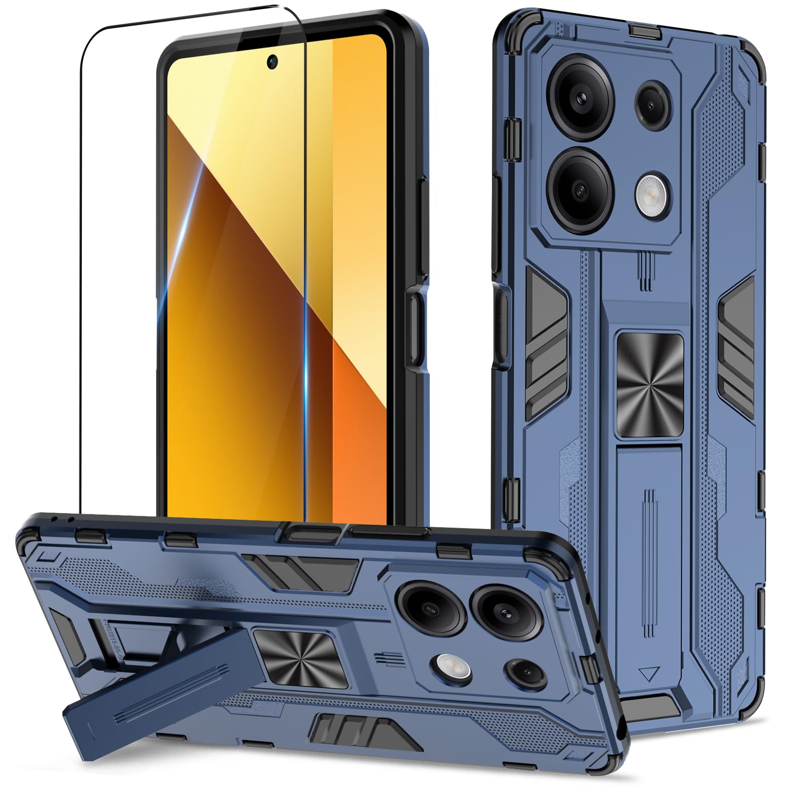 Funda para Samsung Galaxy A13 4G con Cristal Templado Protector Pantalla, Carcasa Antigolpes con Soporte anular metálico, Case Protectora de Grado Militar, Negro — view 284