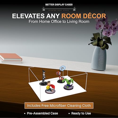 Vista 410 de Better Display Cases Versátil vitrina de acrílico transparente - Caja rectangular grande con base blanca 18" x 12" x 3" (BK09)