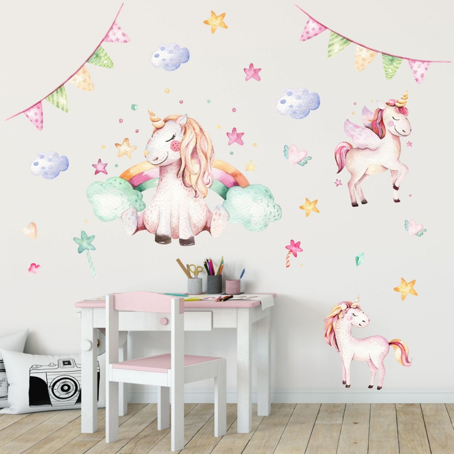 Nikima – 074 – Adesivo da Parete con Unicorno Pastello Arcobaleno per cameretta Bambini Ragazza – in 6 Misure – Simpatico Adesivo e Adesivo per cameretta Bambini