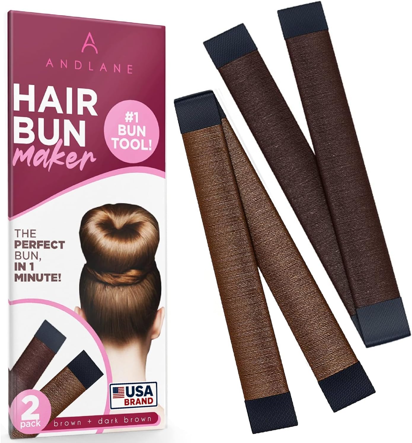 Andlane Women's Hair Bun Maker French Twist Hair Fold Wrap Snap (1 Brown, 1 Dark Brown)