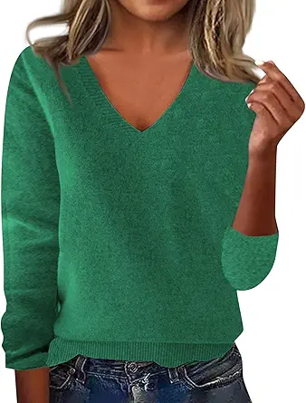 OIOLOYJM Fall Cashmere Sweaters for Women 2025 V Neck Long Sleeve Tops Knitted Pullovers Lightweight Merino Wool Sweater