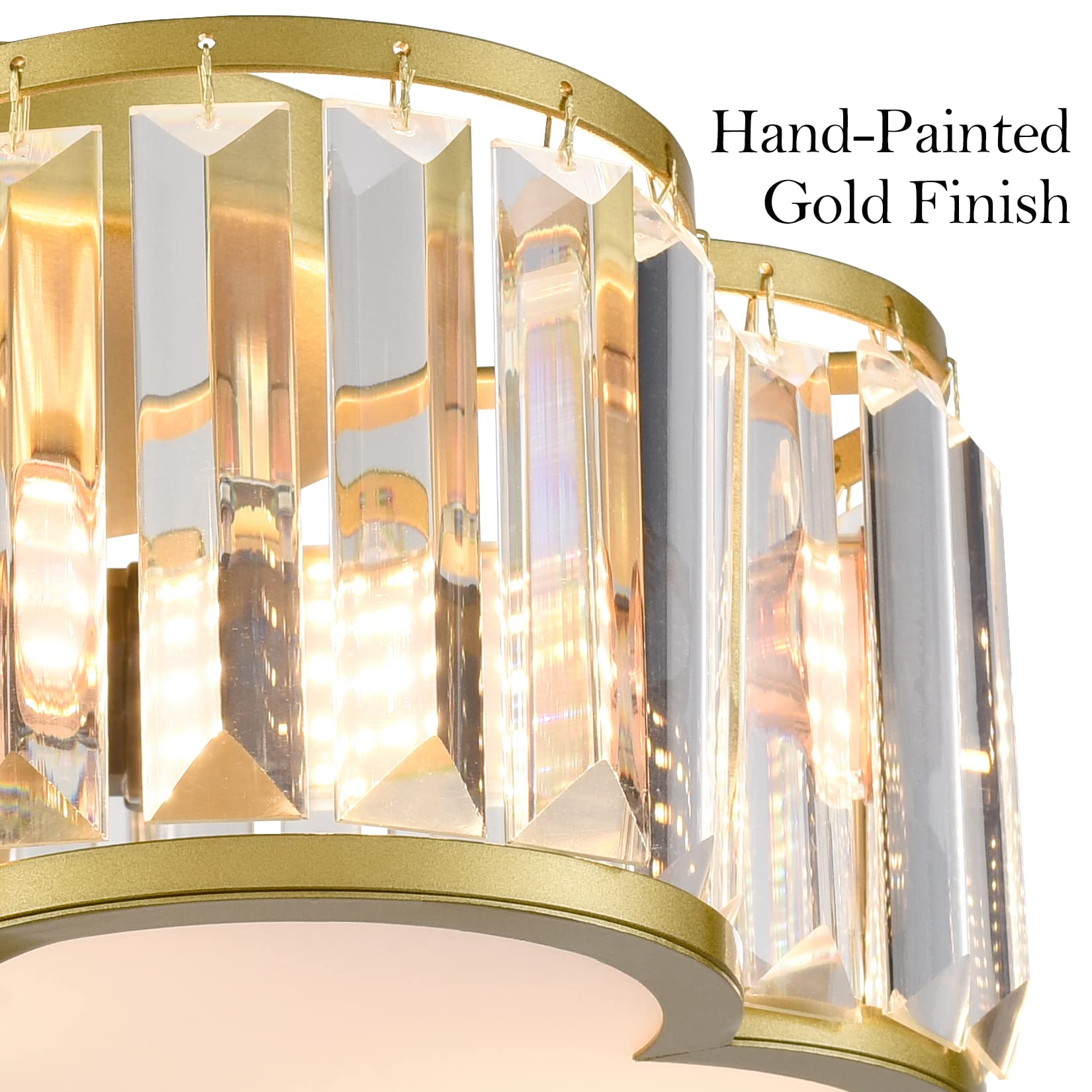 SAMTEEN Luxury Crystal Flush Mount Ceiling Light Modern 3-Light Ceiling Light Fixtures Flush Mount Gold 12 Inch Ceiling Lighting for Bedroom Living Room Bathroom