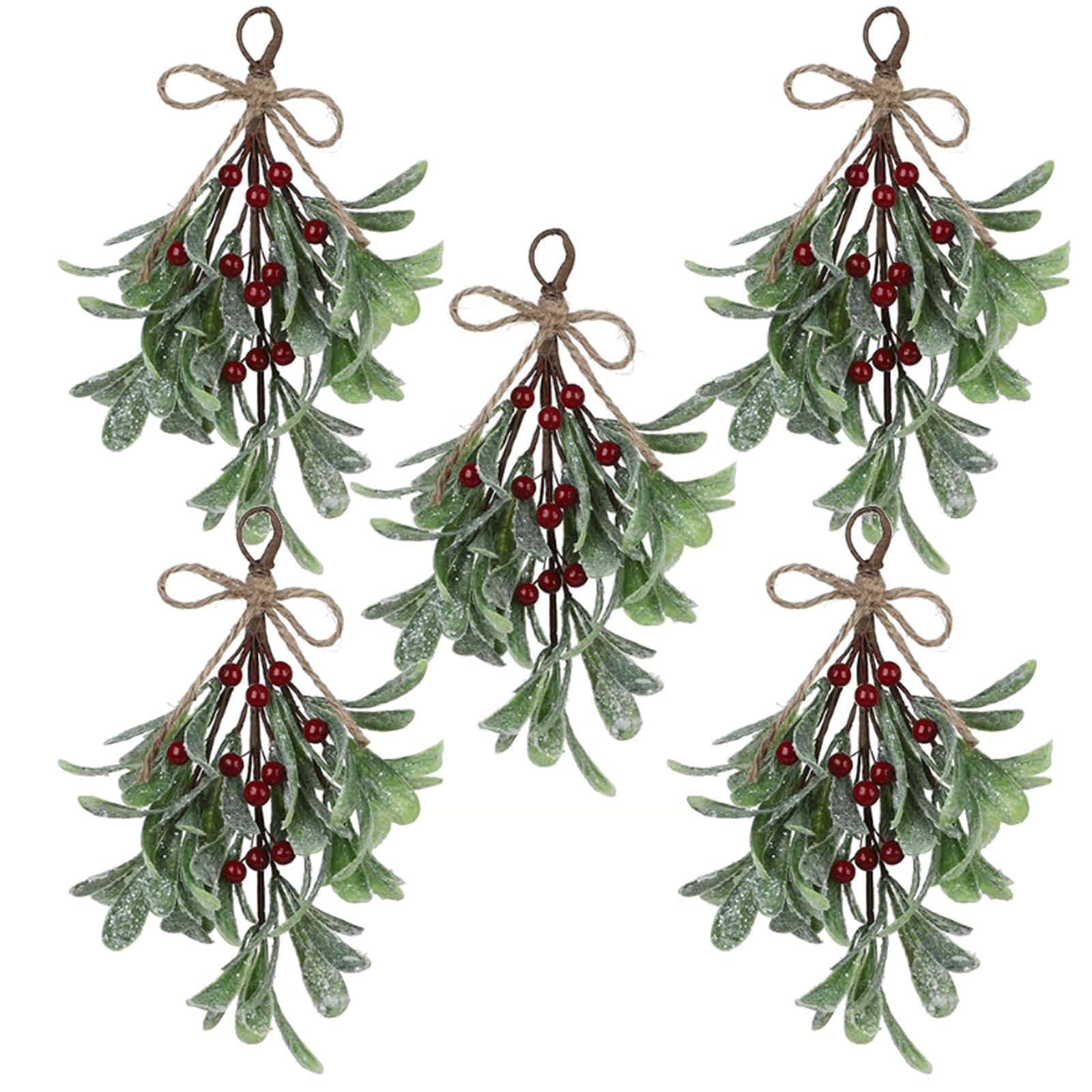 5 Stück Weihnachtskranz, verschneite Mistelzweig-Dekoration, glitzernde Heimdekoration, Festliche künstliche Nachahmung von Pflanzen