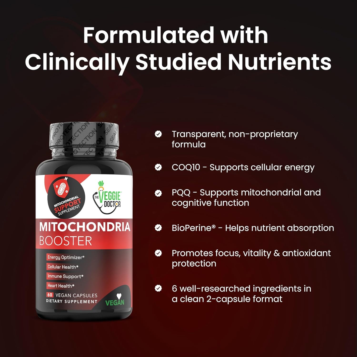 Vegan Mitochondrial Support – Advanced Cellular Wellness & Natural Energy Formula with CoQ10, PQQ, Acetyl-L-Carnitine, Alpha-Lipoic Acid, Magnesium, BioPerine® - Daily Support (60 Capsules) - Image 6