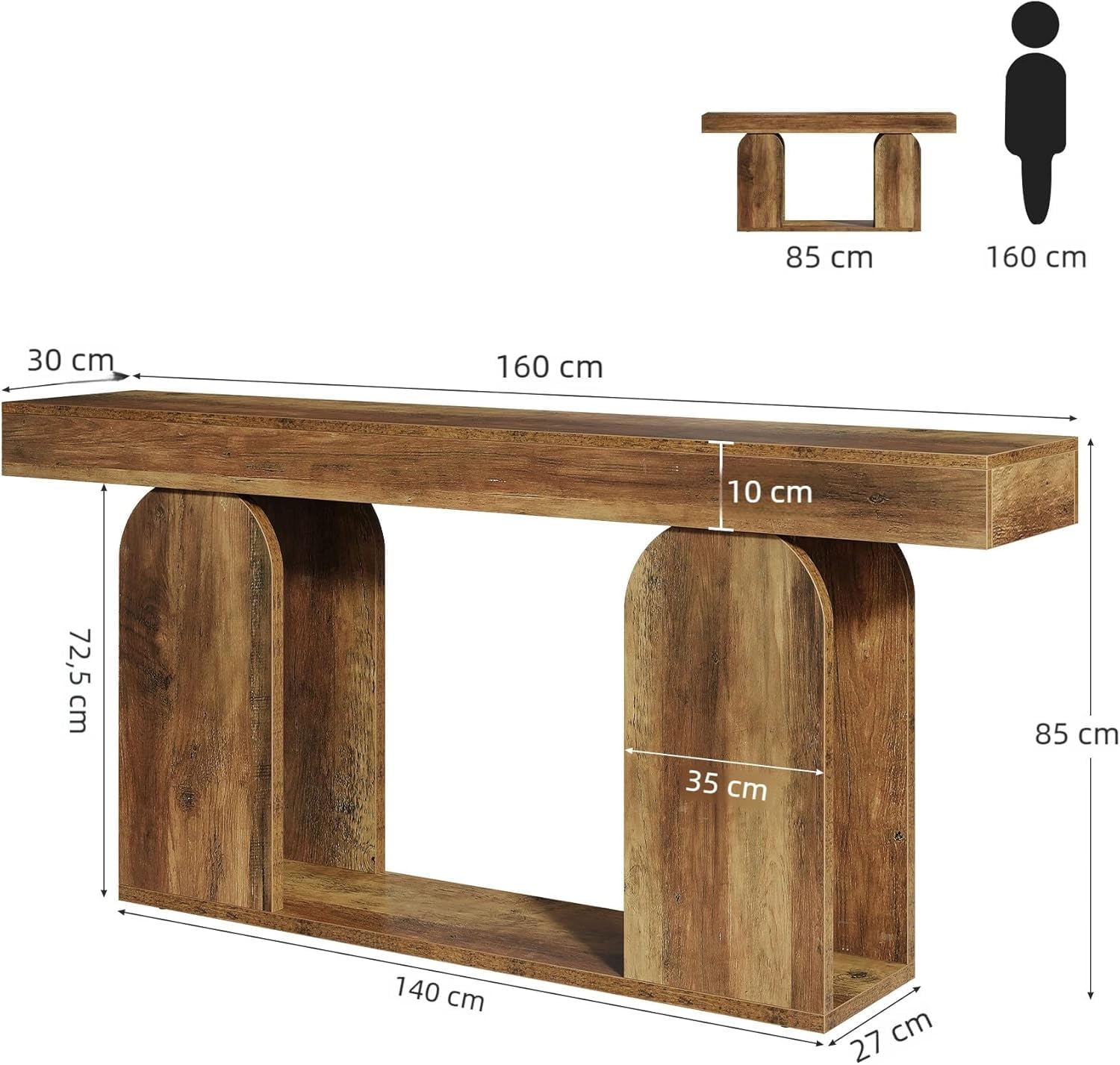 Tribesigns Stolik konsolowy 160 cm w stylu wiejskim do wejścia, stolik z drewna przemysłowego z nogami w stylu retro, do salonu, przedpokoju i foyer, rustykalny brąz