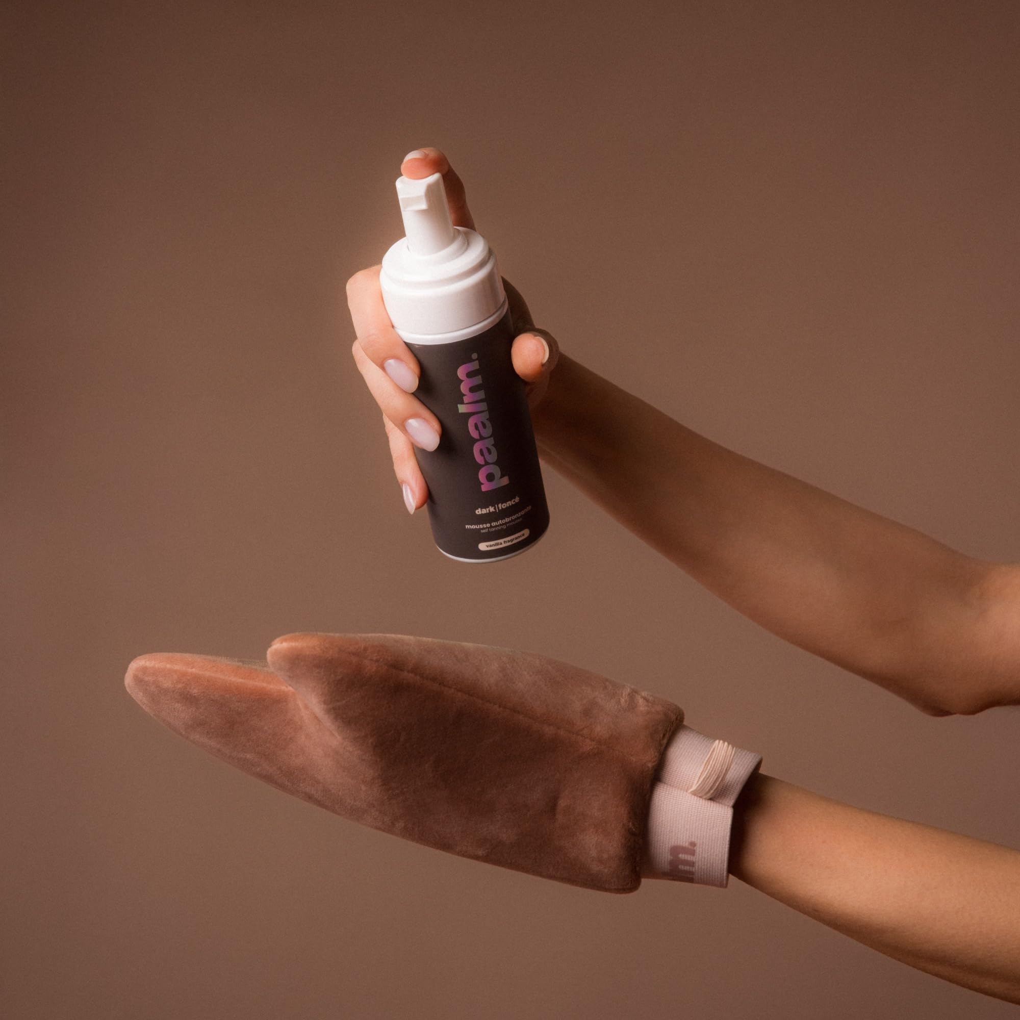 PAALM Schiuma autoabbronzante Dark 150 ml per viso e corpo abbronzante intenso senza sole DHA naturale texture leggera ad asciugatura rapida tinta profonda senza traccia