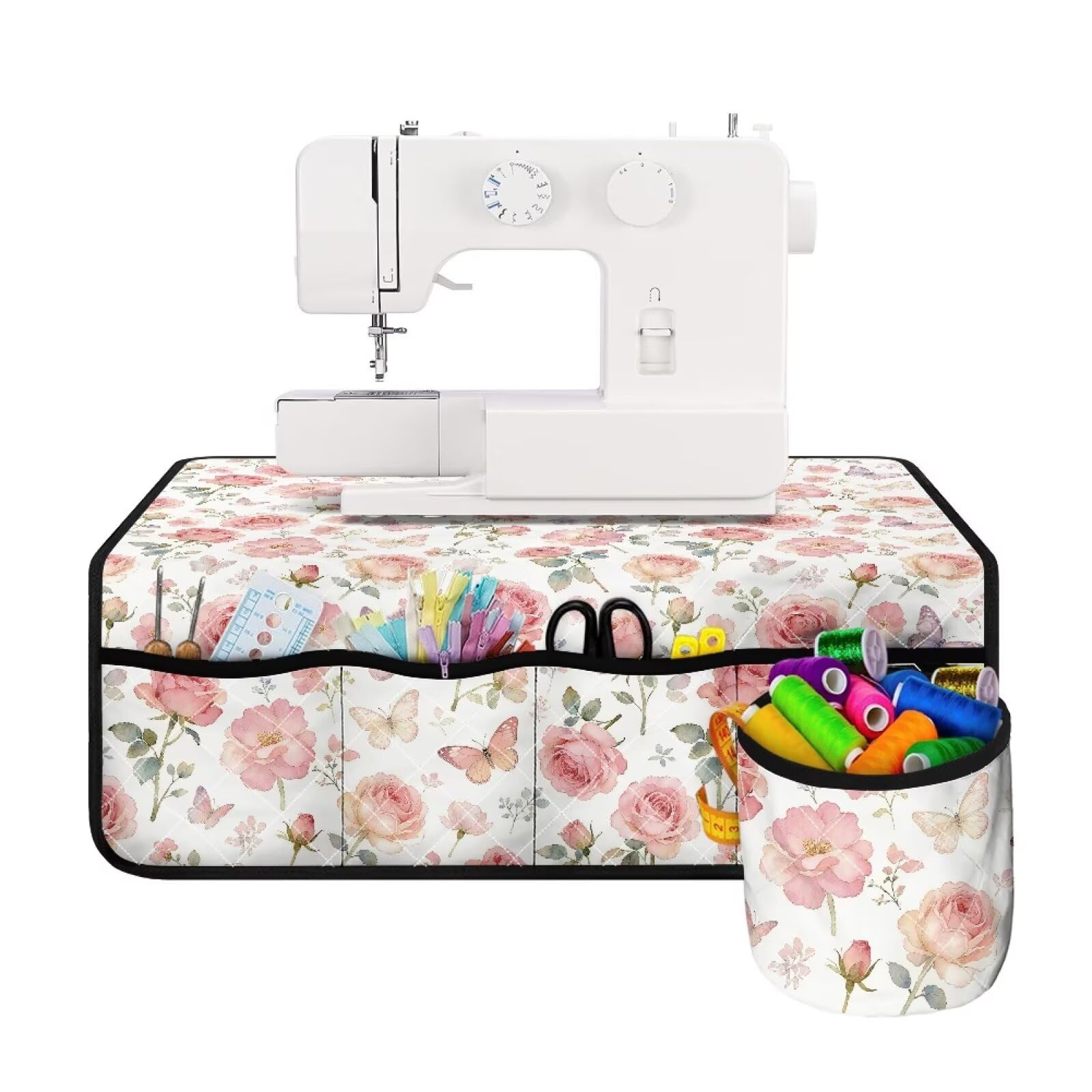 Sewing Machine Carrying Case with Pockets Reduce Noise Vibration Movement Sewing Pad for Travelling And Sewing Machine Case - Rose Pink