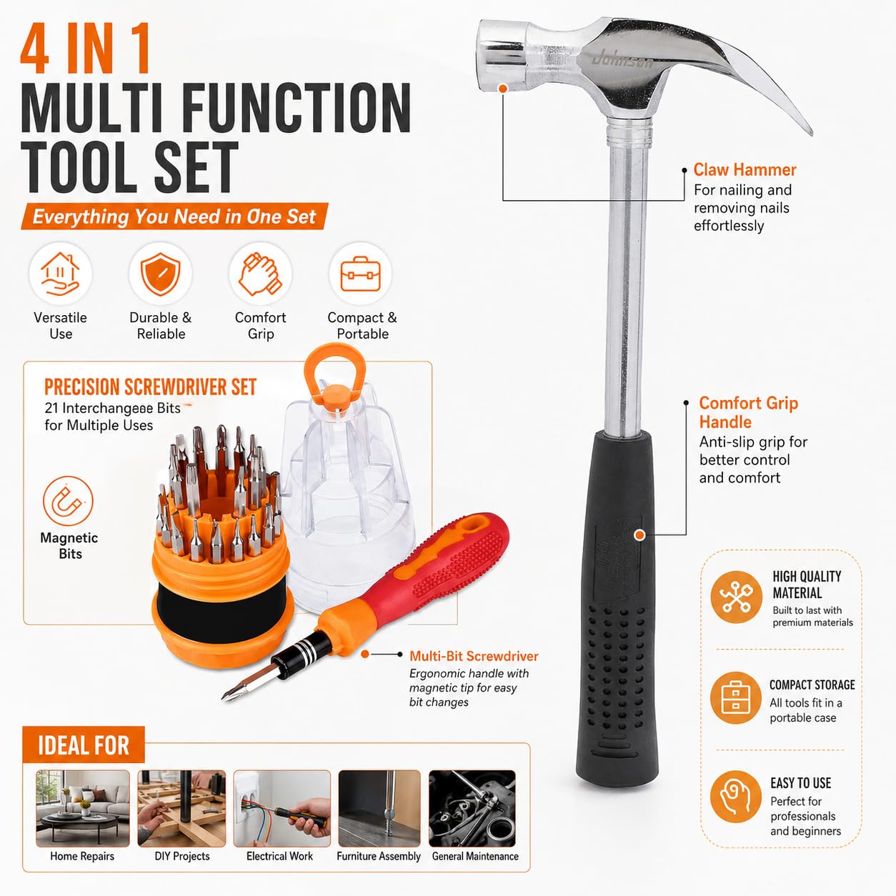 Sulfar Hand Tool Kit: Hammer & Screwdriver Combo -2