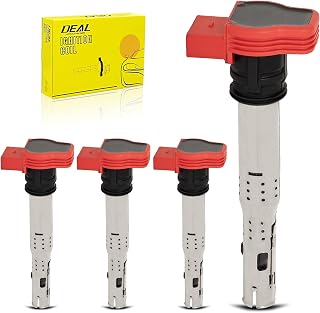 DEAL Ignition Coil Pack, Compatible with Audi A4 A5 A6 A7 A8 Q5 SQ5 Q7 S4 S5 S6 S8 R8 Volkswagen Touareg Porsche Panamera Cayenne 3.0L 3.2L V6 4.2L V8 5.2L V10, Replace OE UF529, Set of 4