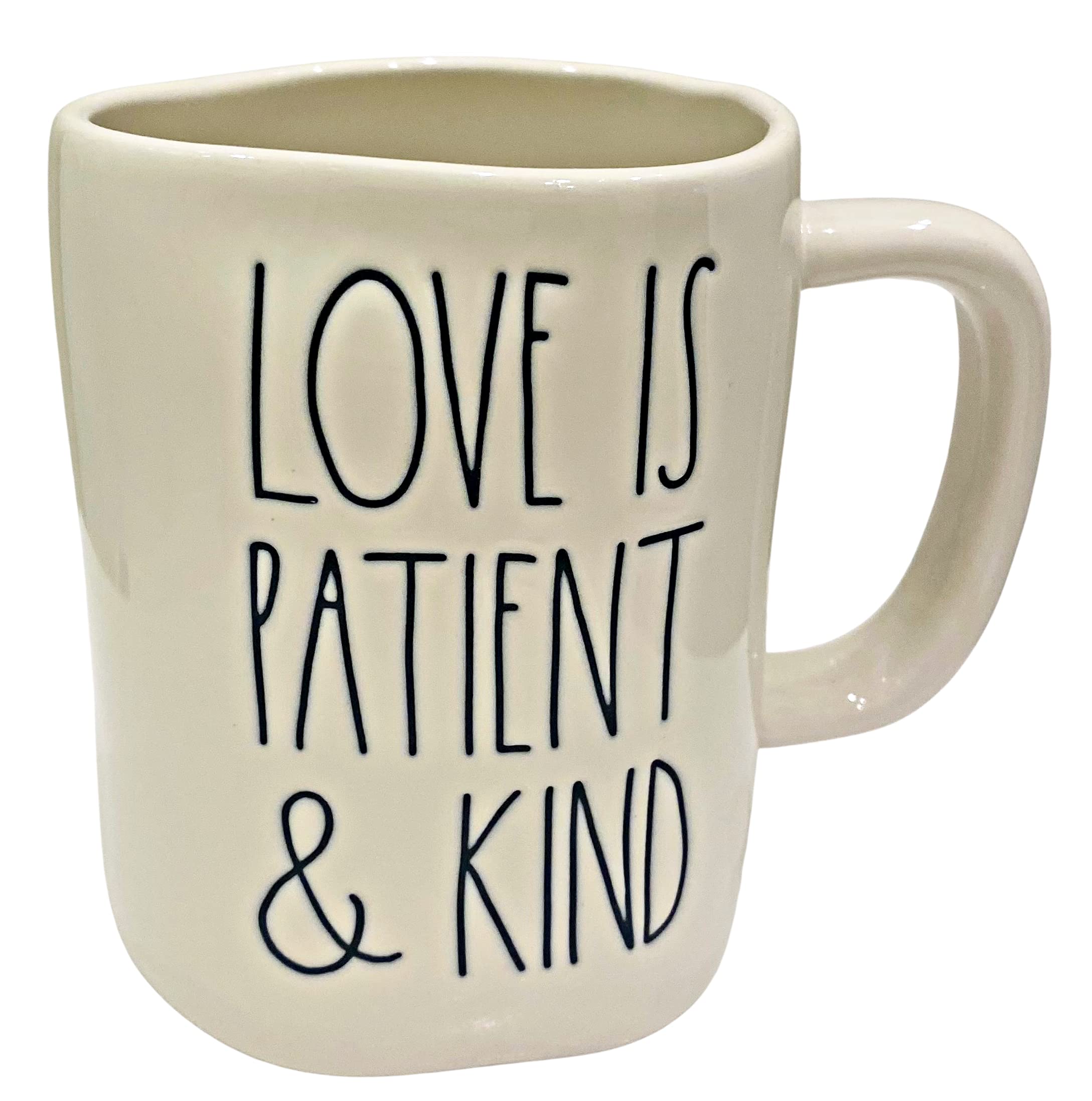 Rae Dunn by Magenta Ceramic Gift Mug for Coffee Tea Latte Inscribed: LOVE IS PATIENT & KIND | 20 oz.