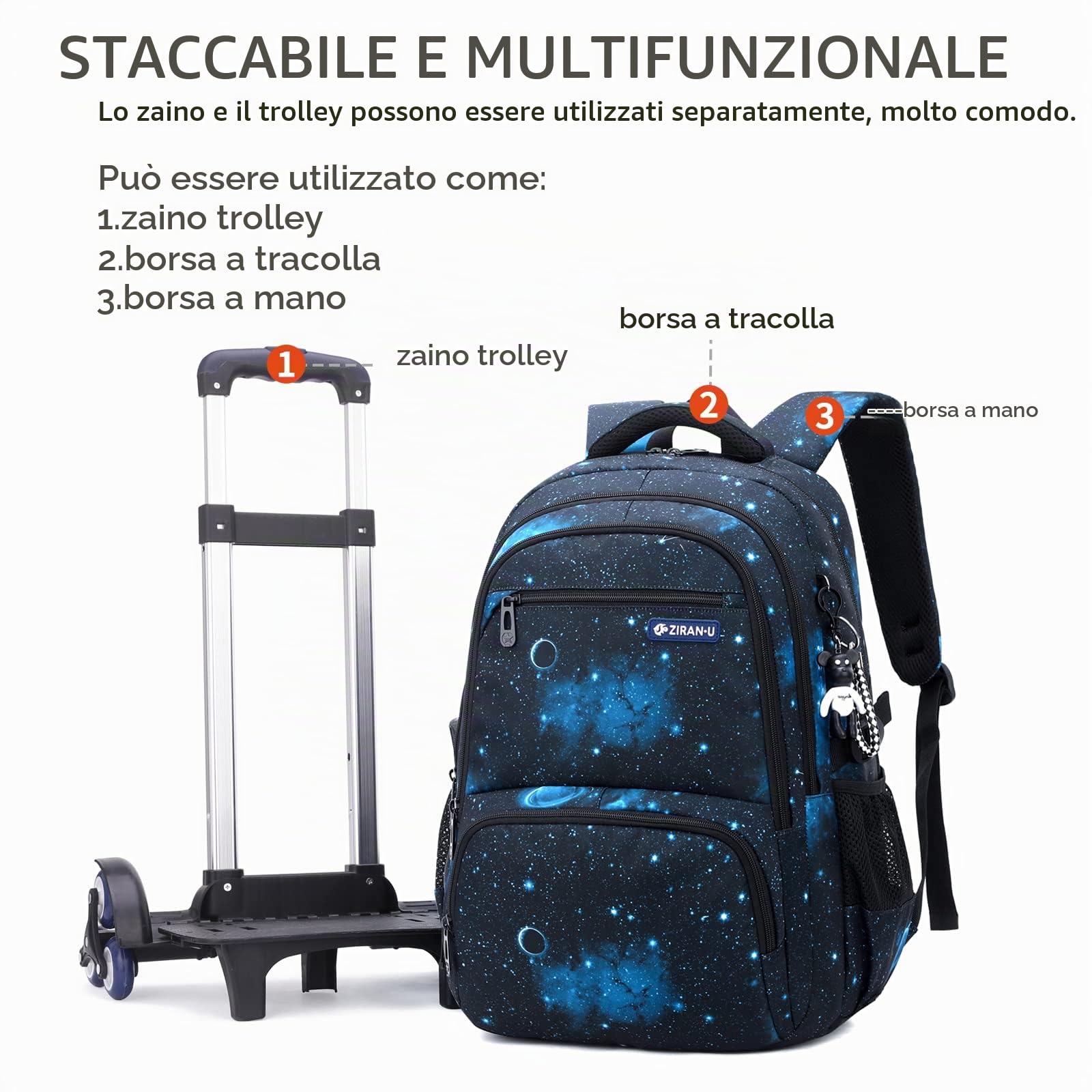 Amythe Zaino Trolley Scuola Media e Elementare,Zaino con Rotelle 6 Ruote,Sganciabile,Scuola & Viaggio,Trolley Bambini e Ragazzi, Blu | Zaino Scuola con Rotelle Sganciabile, Ritorno & Viaggio, Trolley per Bambini Ragazzi Adolescenti di 9-18 anni