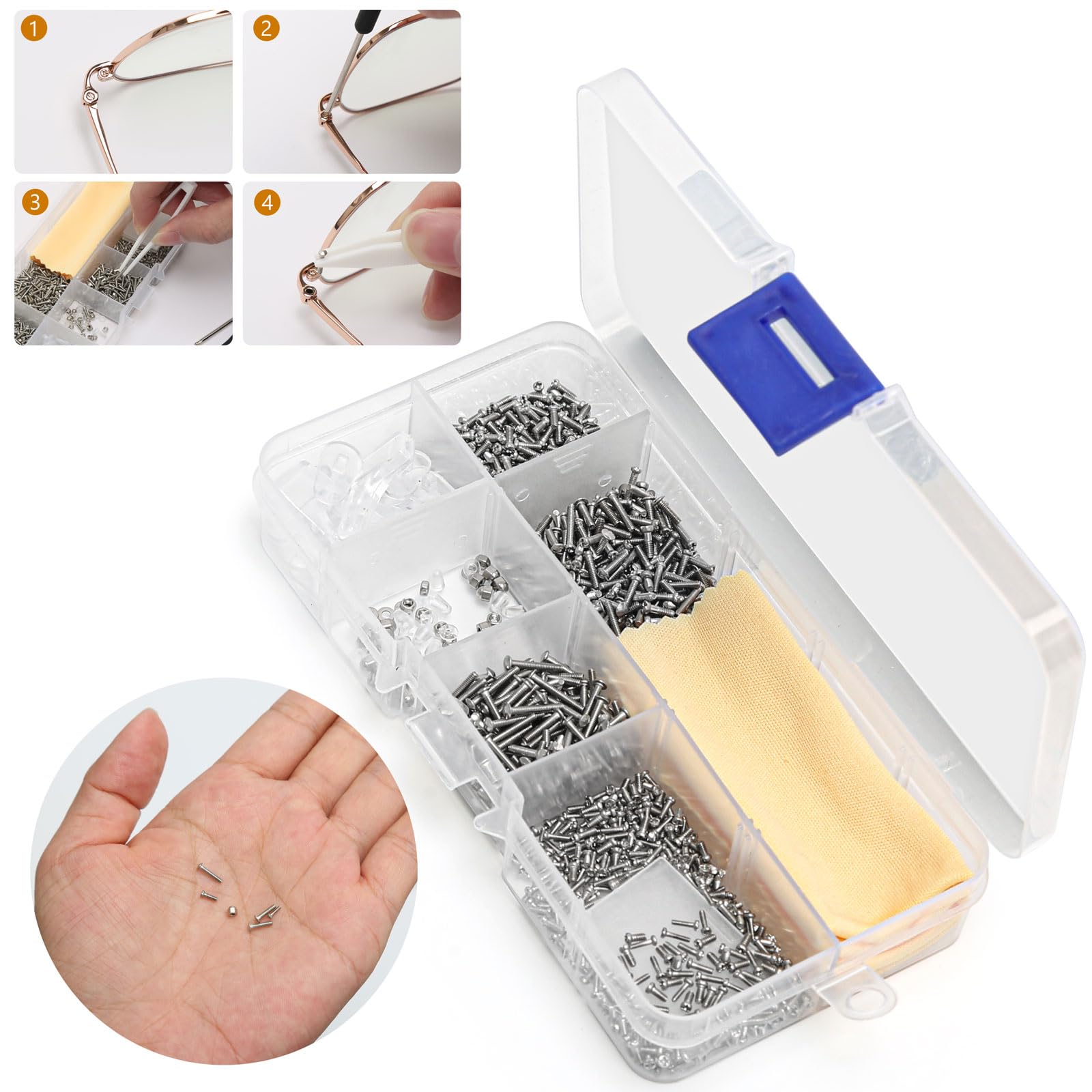 1000 Pcs Glasses Repair Kit, Spectacle Repair Kit Screws with Pliers, Sunglasses Repair Kit with 4 Pcs Leather Glasses Case - Image 3