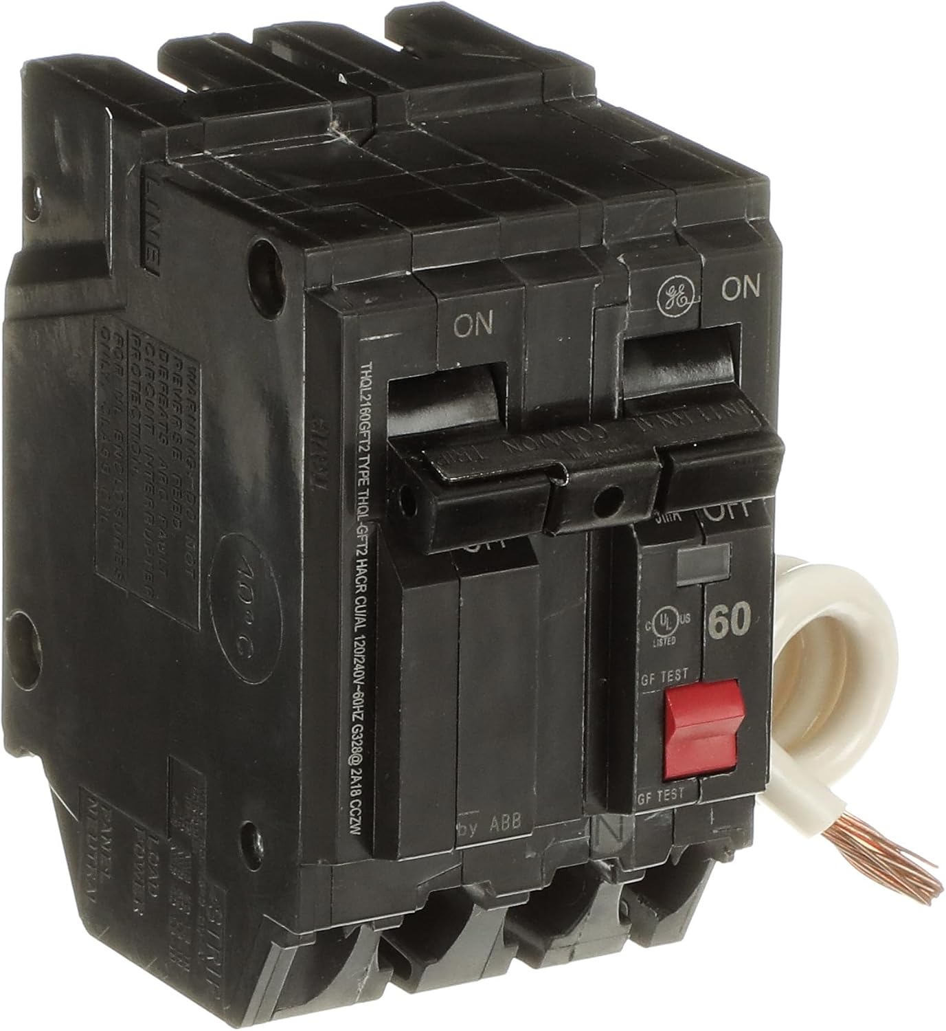 ABB Q-Line® THQL2160GFT2 60A Circuit Breaker • 60 Amp Double Pole Ground Fault Breaker with Self-Test • 2-Pole Ground Fault Circuit Interrupter • Electrical Safety Switch