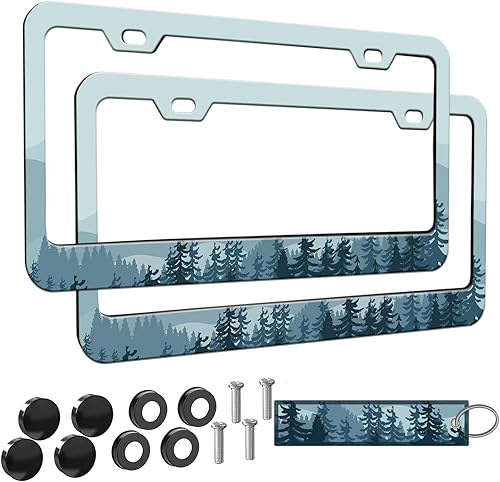 2 marcos de matrícula de bosque de montaña azul para mujer, marcos decorativos de auto de montaña azul para niñas, soporte natural para placa de disponible en Yaxa Colombia