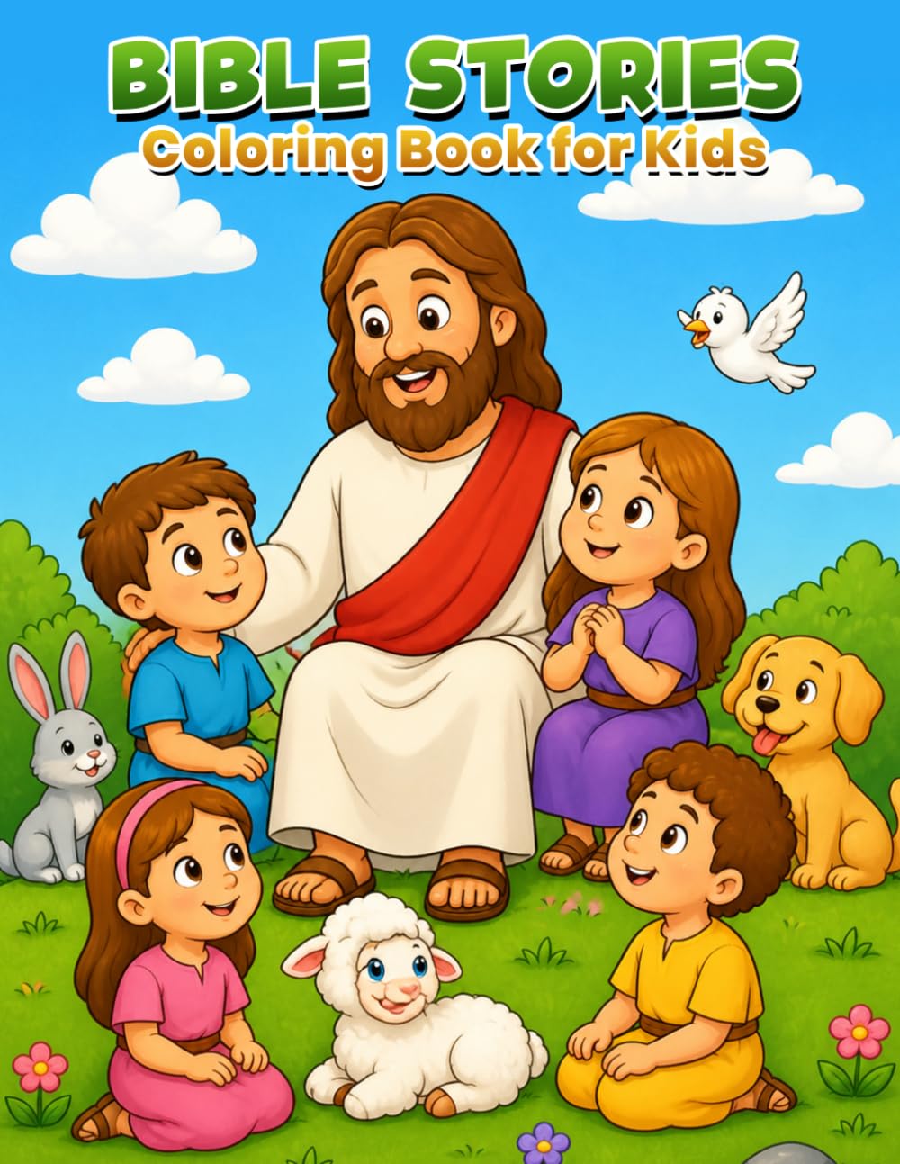 BIBLE STORIES Coloring Book for Kids: Easy-to-color illustrations in 8.5x11 size, this book brings beloved stories to life, including Noah’s Ark, ... Jonah and the big fish, and many more.