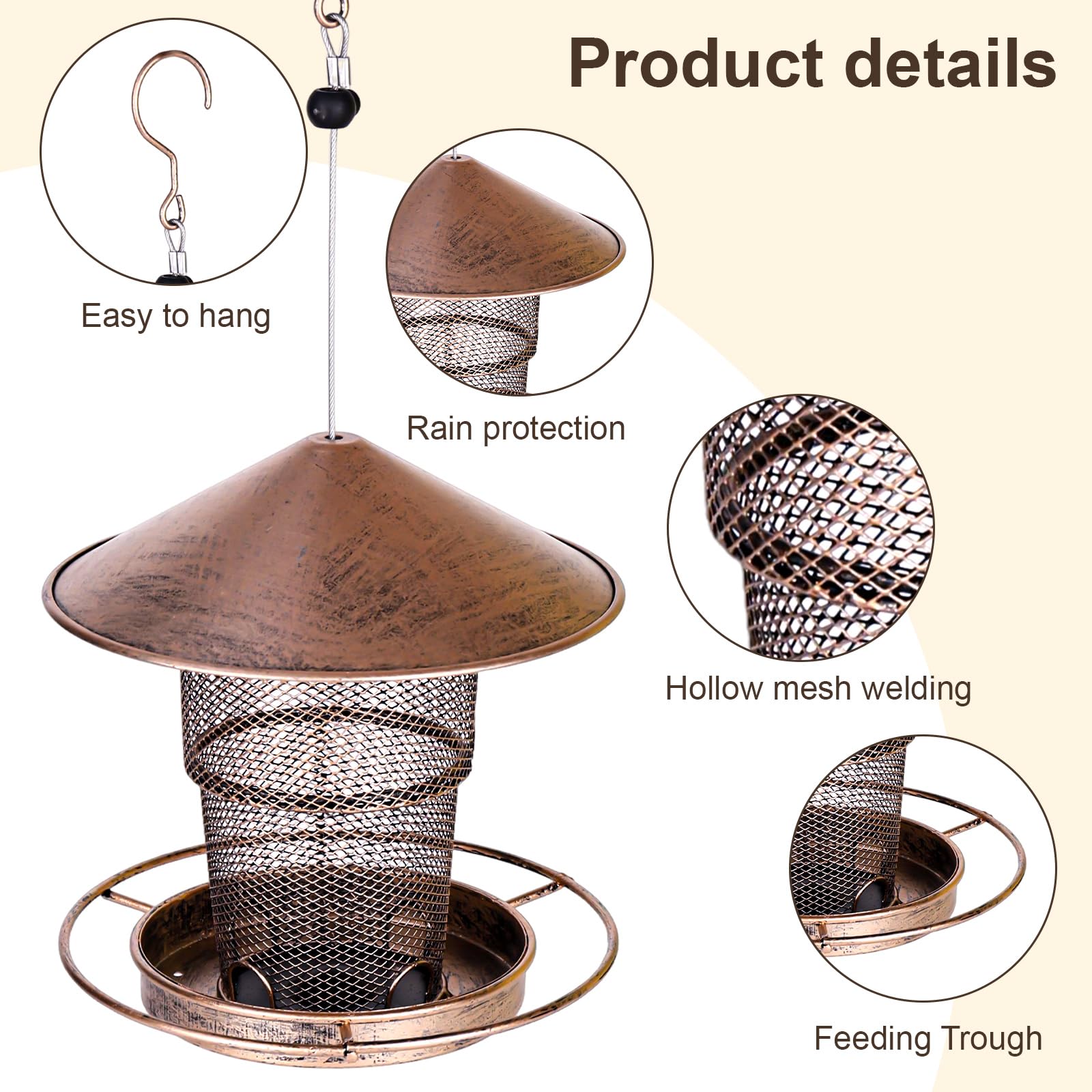 Comedero para pájaros colgante, plegable, comedero para pájaros, comedero para pájaros, resistente a la intemperie, con techo, decoración de jardín, adecuado para balcón, jardín - 3